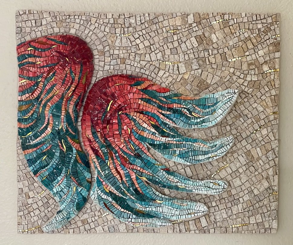 Soar.
2022.
Smalti, stone, gold.
12 1/2" x 14 1/2".