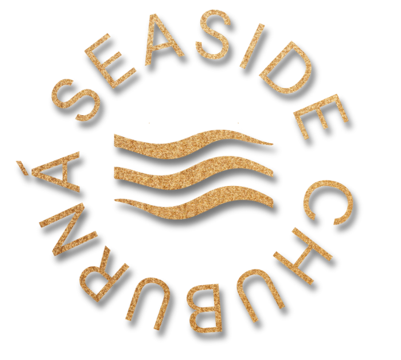 Logotipo circular con las palabras "SE ASIDE CHUBURNÁN" en letras mayúsculas de color dorado y en la parte central, tres líneas de agua onduladas en dorado.