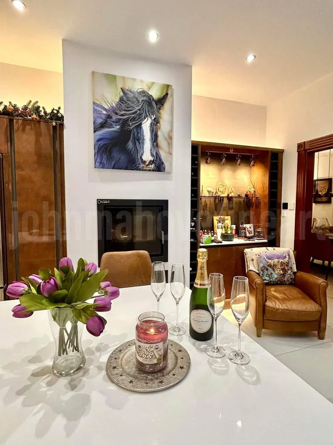 Original oil painting by John Mahove displayed in a private collector’s home. This interior setting highlights how the work lives within a real space, reflecting the connection between wildlife art and contemporary interiors. Collected worldwide and 