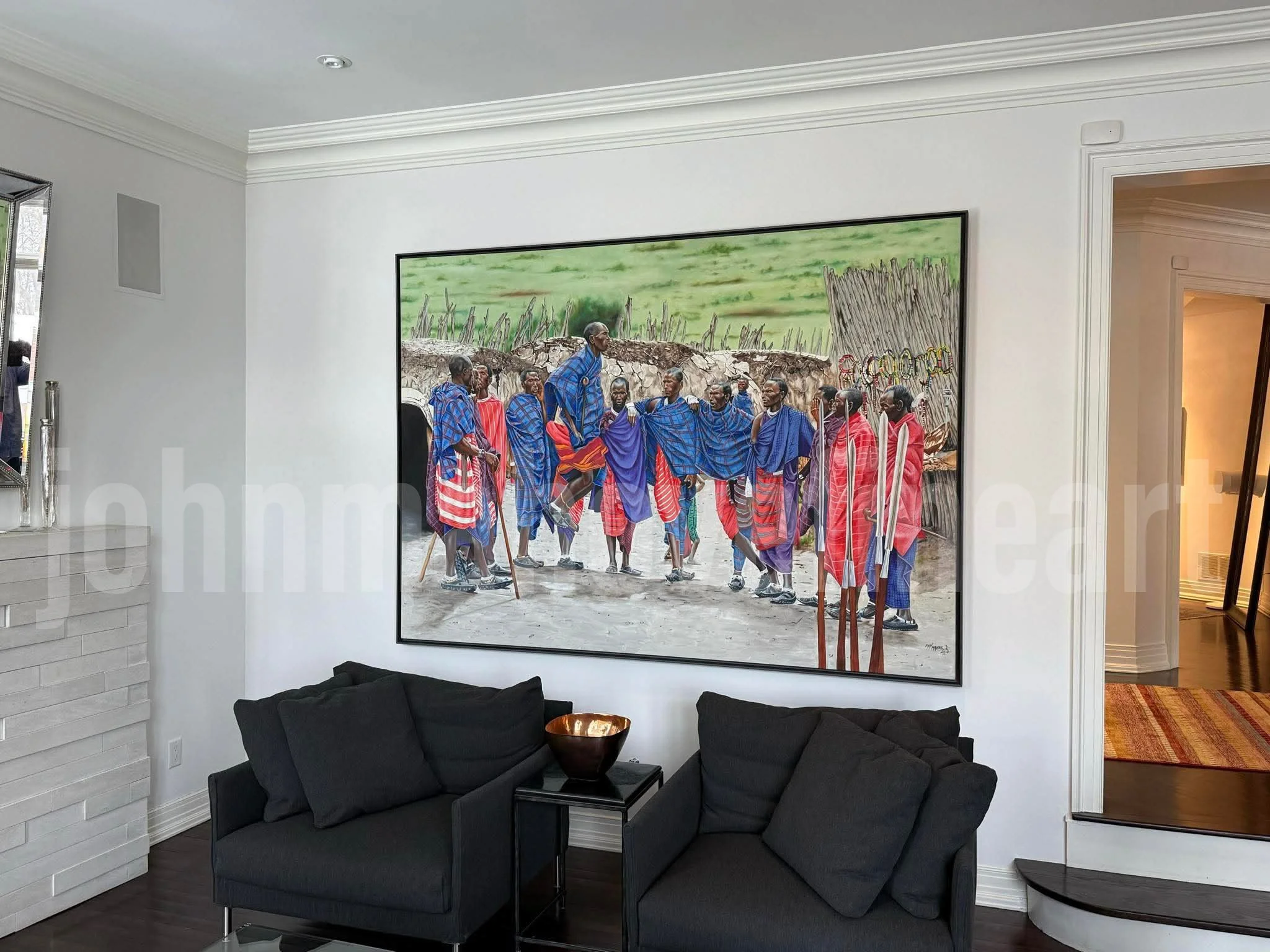 Original oil painting by John Mahove displayed in a private collector’s home. This interior setting highlights how the work lives within a real space, reflecting the connection between wildlife art and contemporary interiors. Collected worldwide and 