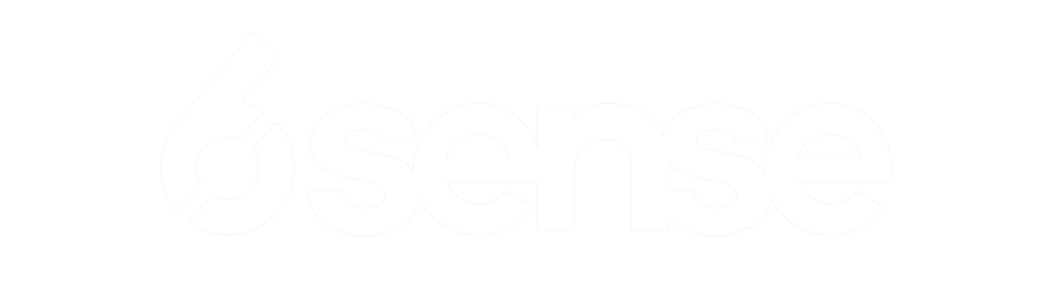 Black background with the white logo that says '6sense' with a stylized number six that looks like a radar or signal icon.