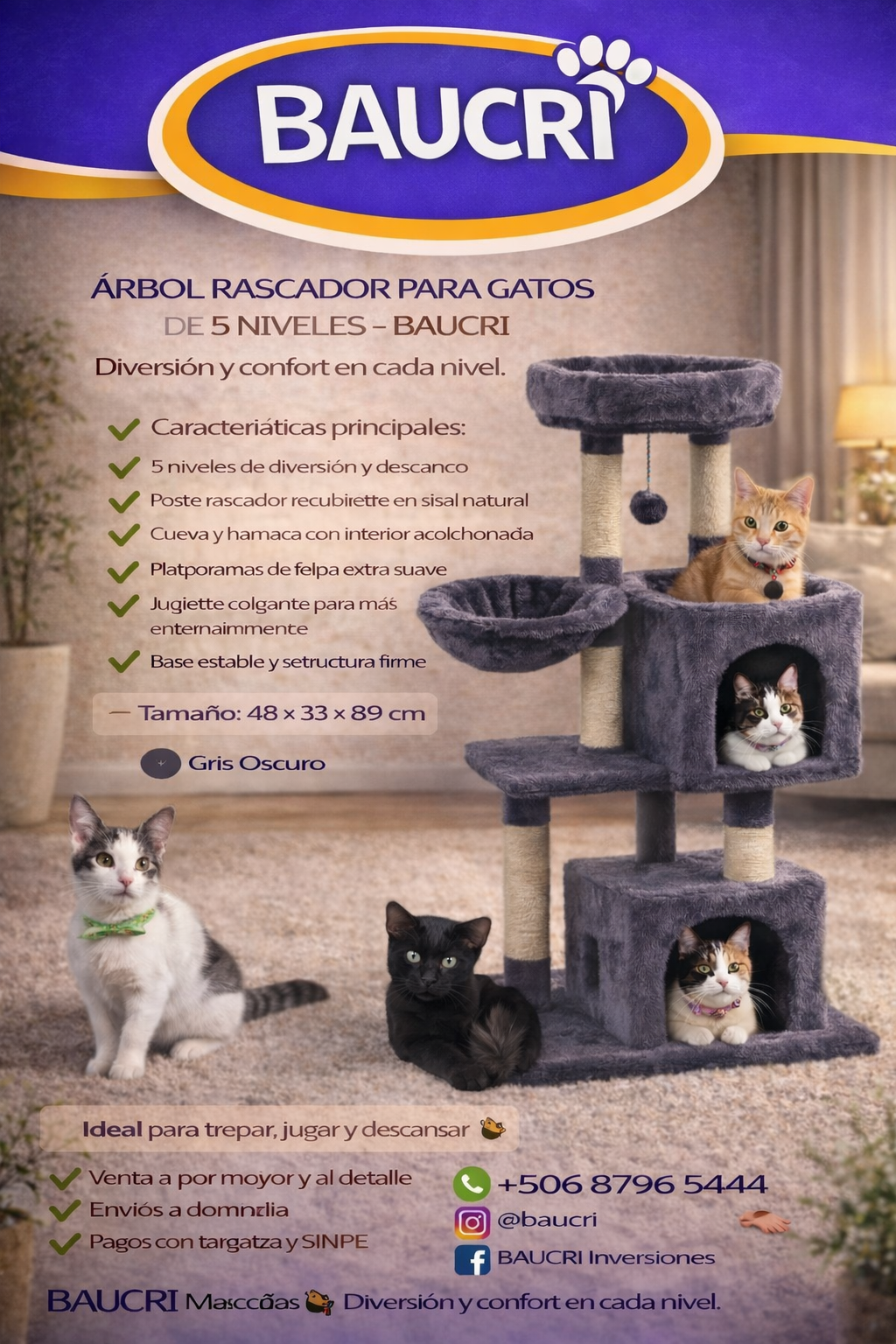 Árbol Rascador para Gatos de 5 Niveles - Baucri