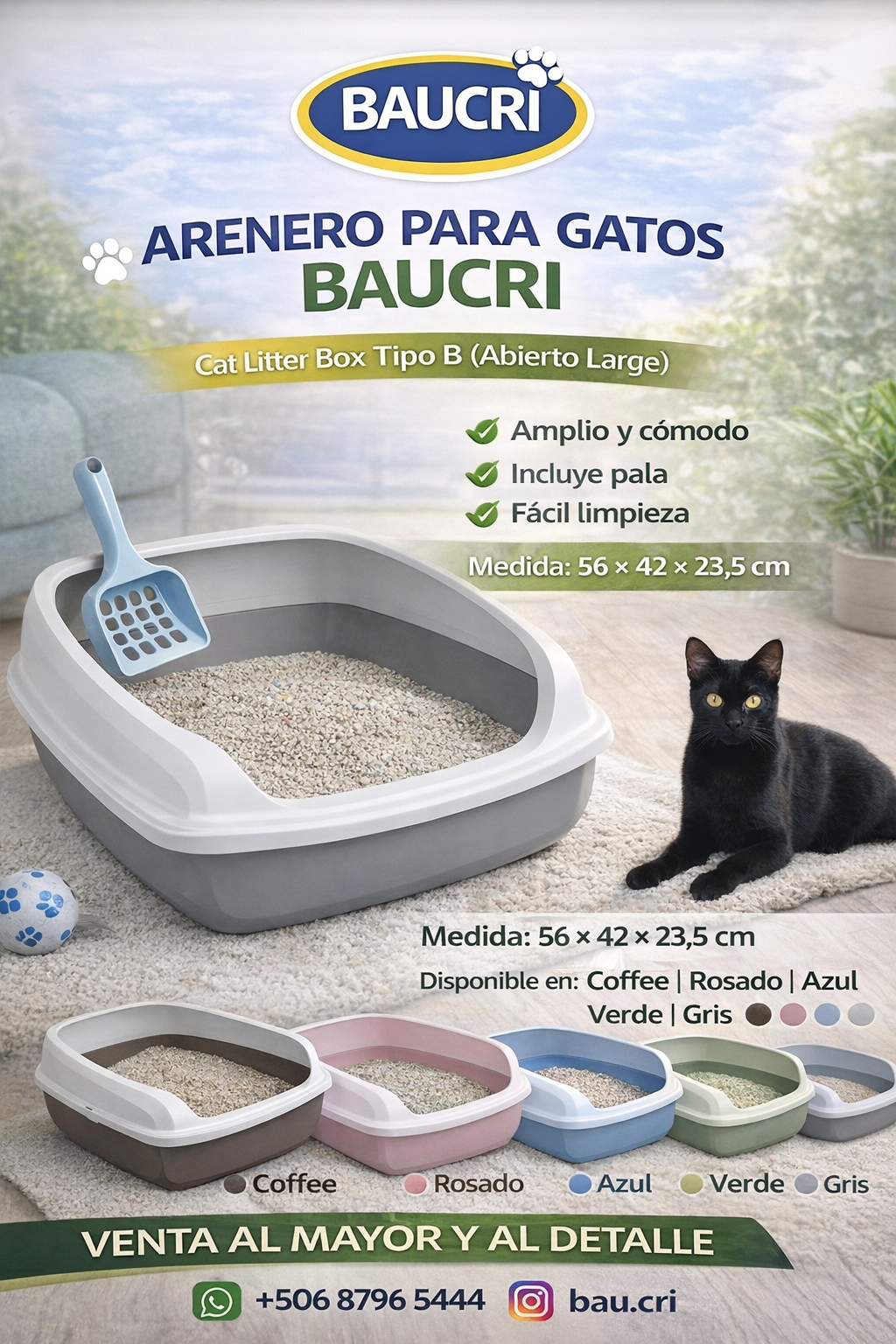 Arenero Abierto Grande para Gatos Baucri.