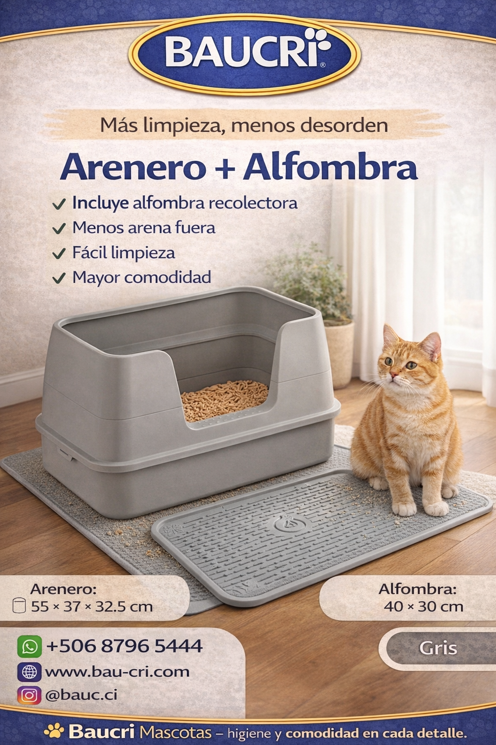 🐱 Arenero Abierto + Alfombra BAUCRI