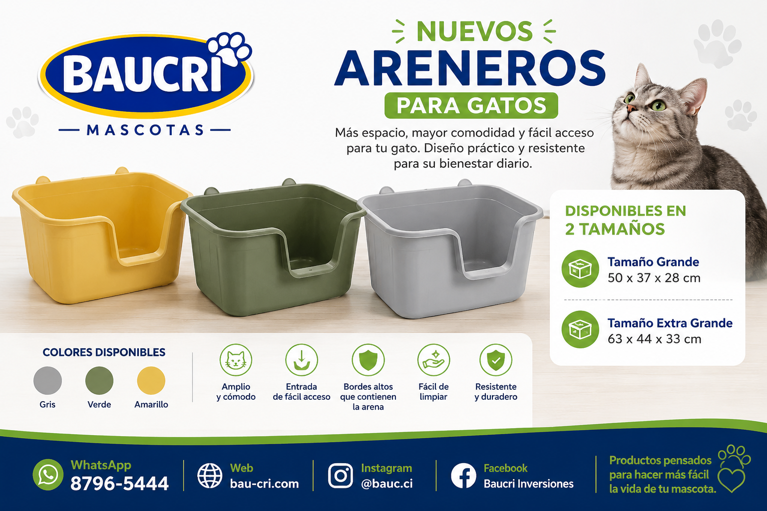 Arenero para Gatos Baucri - Versátil y Resistente