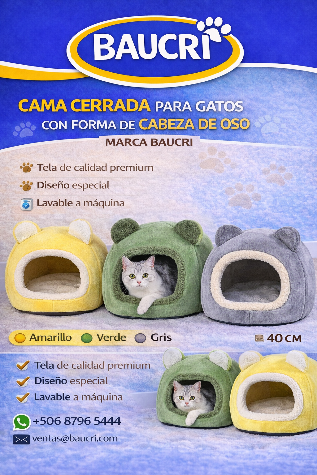 🐻🐾 CAMA CERRADA PARA GATOS – CABEZA DE OSO BAUCRI