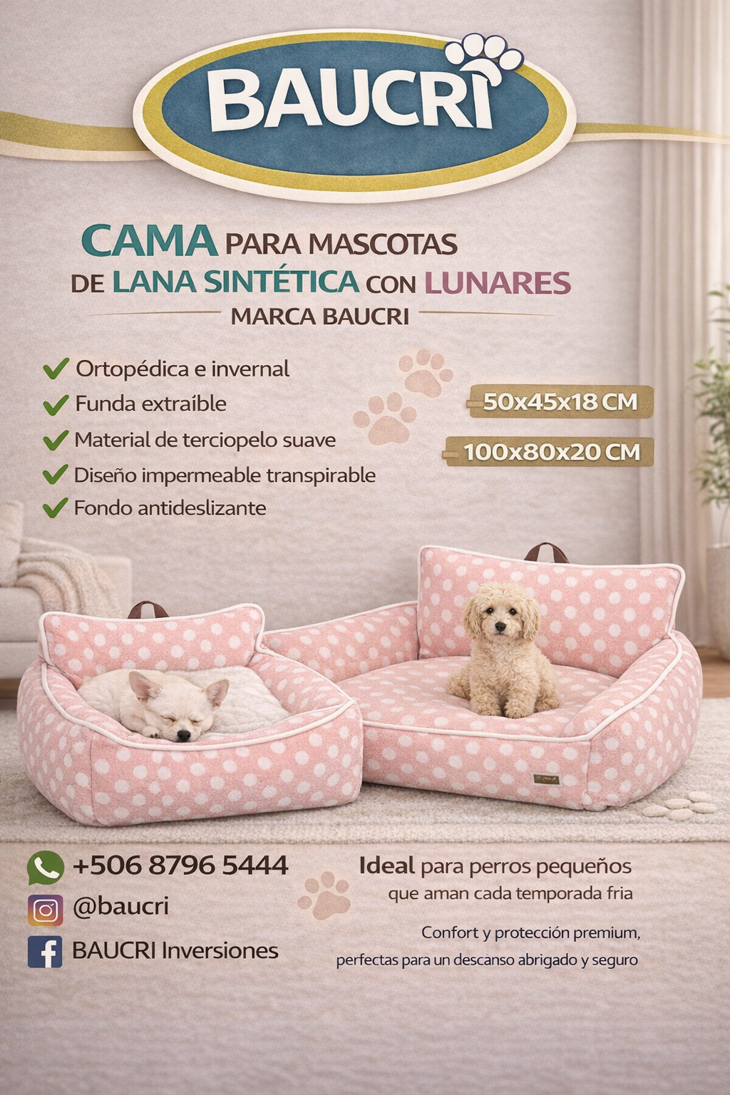 🐾CAMA PARA MASCOTAS DE LANA SINTÉTICA CON LUNARES 💗