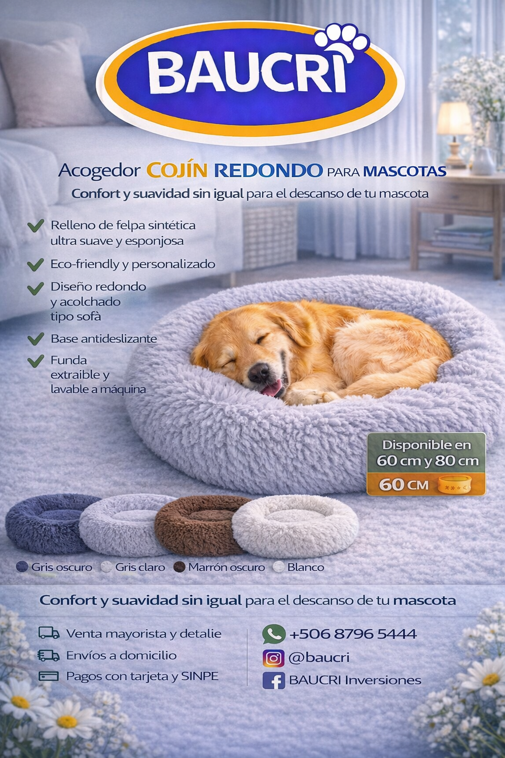 🐾 COJÍN REDONDO  60 CM PARA MASCOTAS – BAUCRI🐾