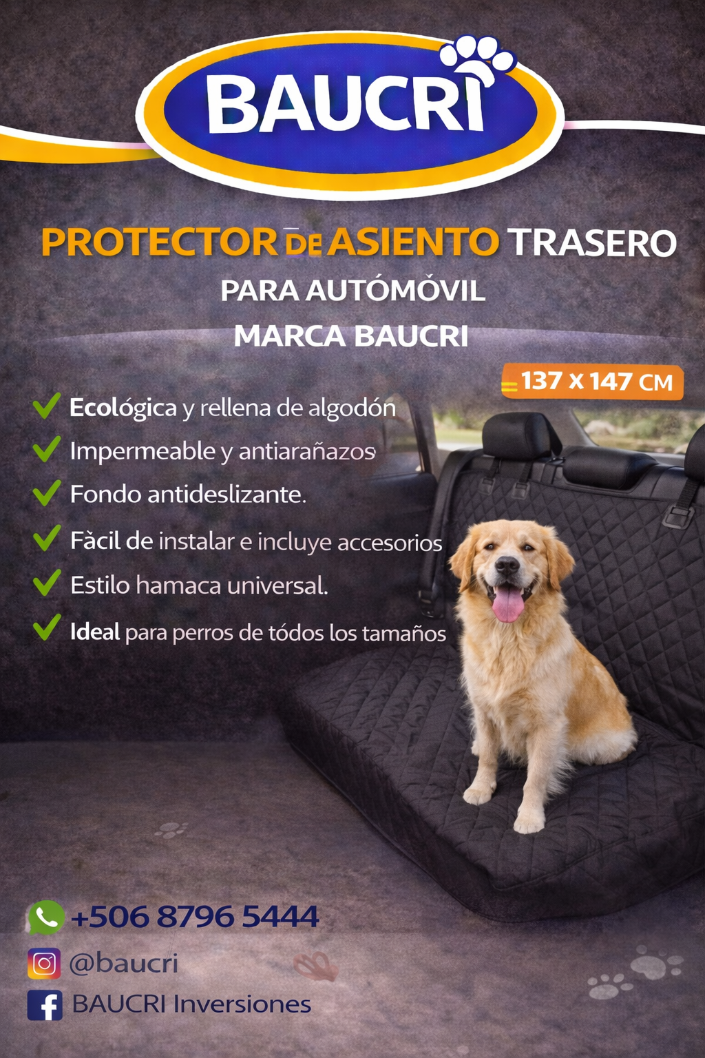 Protector de Asiento Trasero para Automóvil Baucri