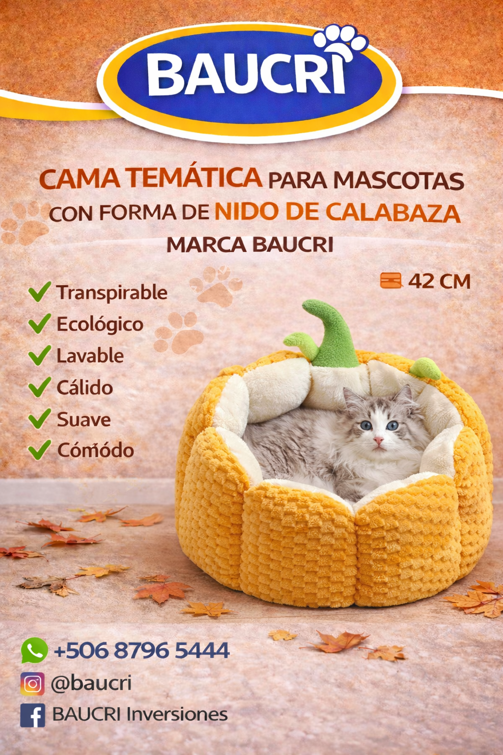 🎃 CAMA TEMÁTICA PARA MASCOTAS – NIDO DE CALABAZA BAUCRI🐾