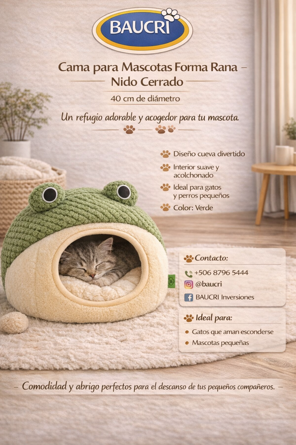 🐸 Cama Rana Nido 40 cm                                           Cama para Mascotas Forma Rana – Nido Cerrado