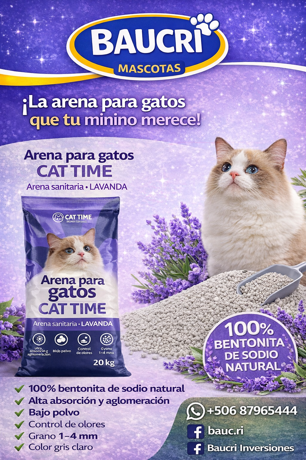 🐱 Arena para Gatos CAT TIME Lavanda – 20 kg