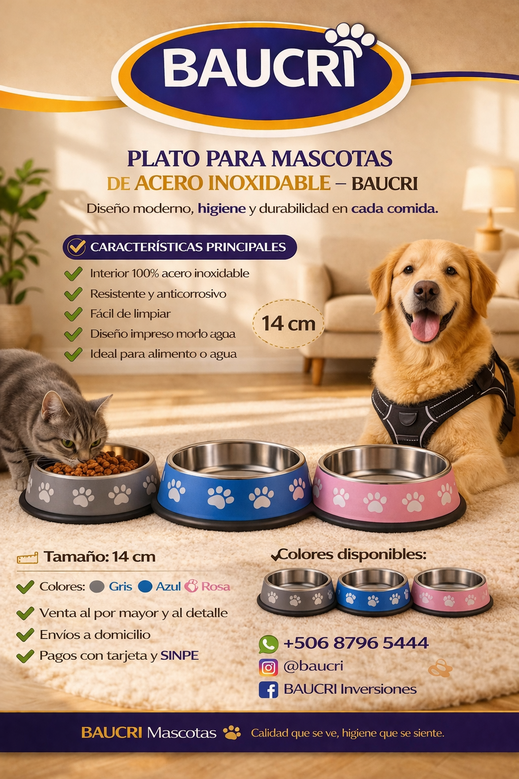 Plato para Mascotas Acero Inoxidable Baucri