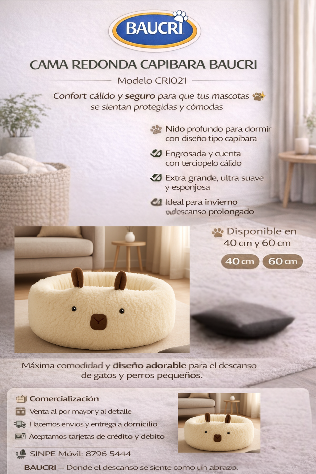 🐾 Cama Redonda Capibara para Mascotas Baucri🐾