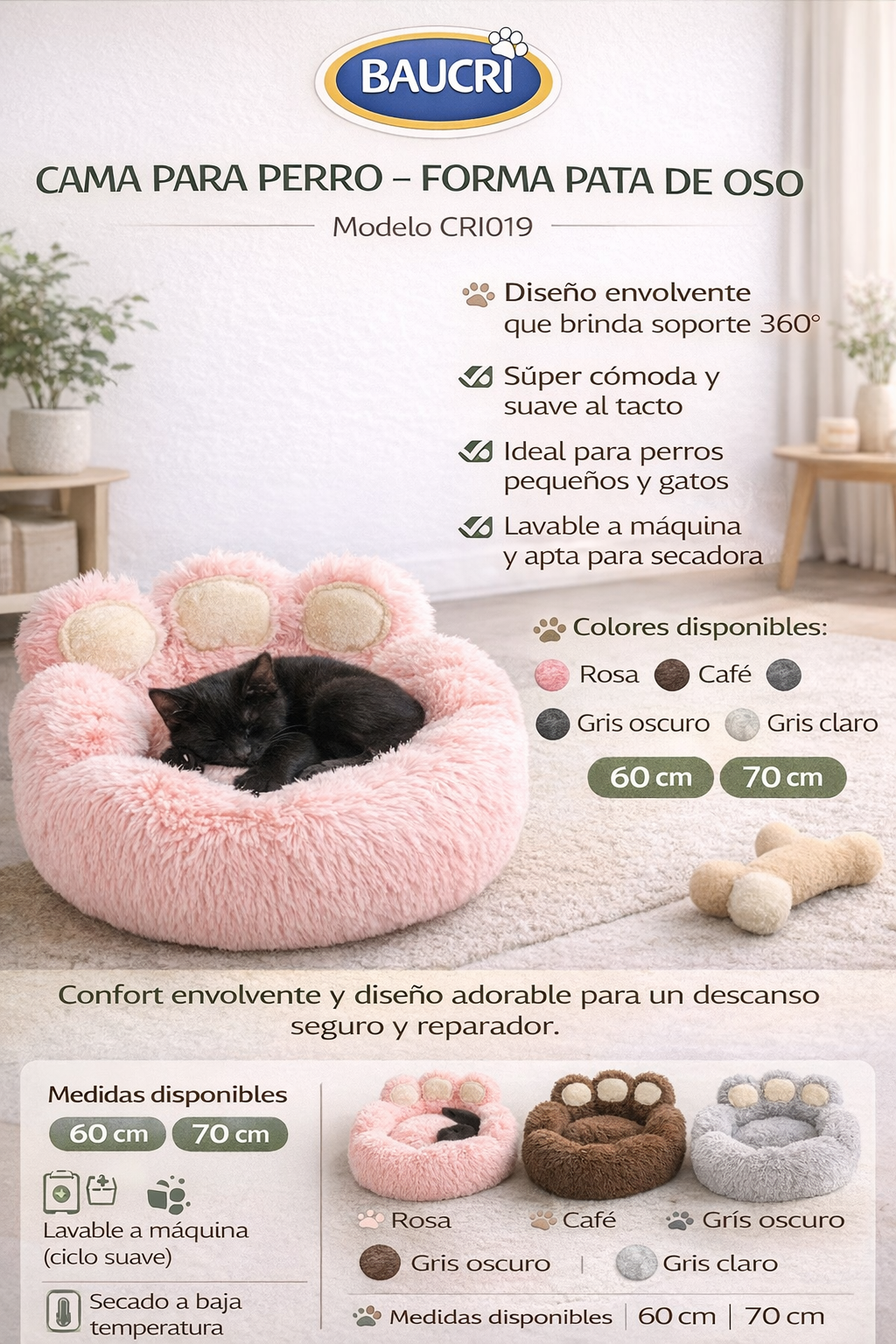 🐾 Cama de Mascota en Forma de Pata de Oso 🐾