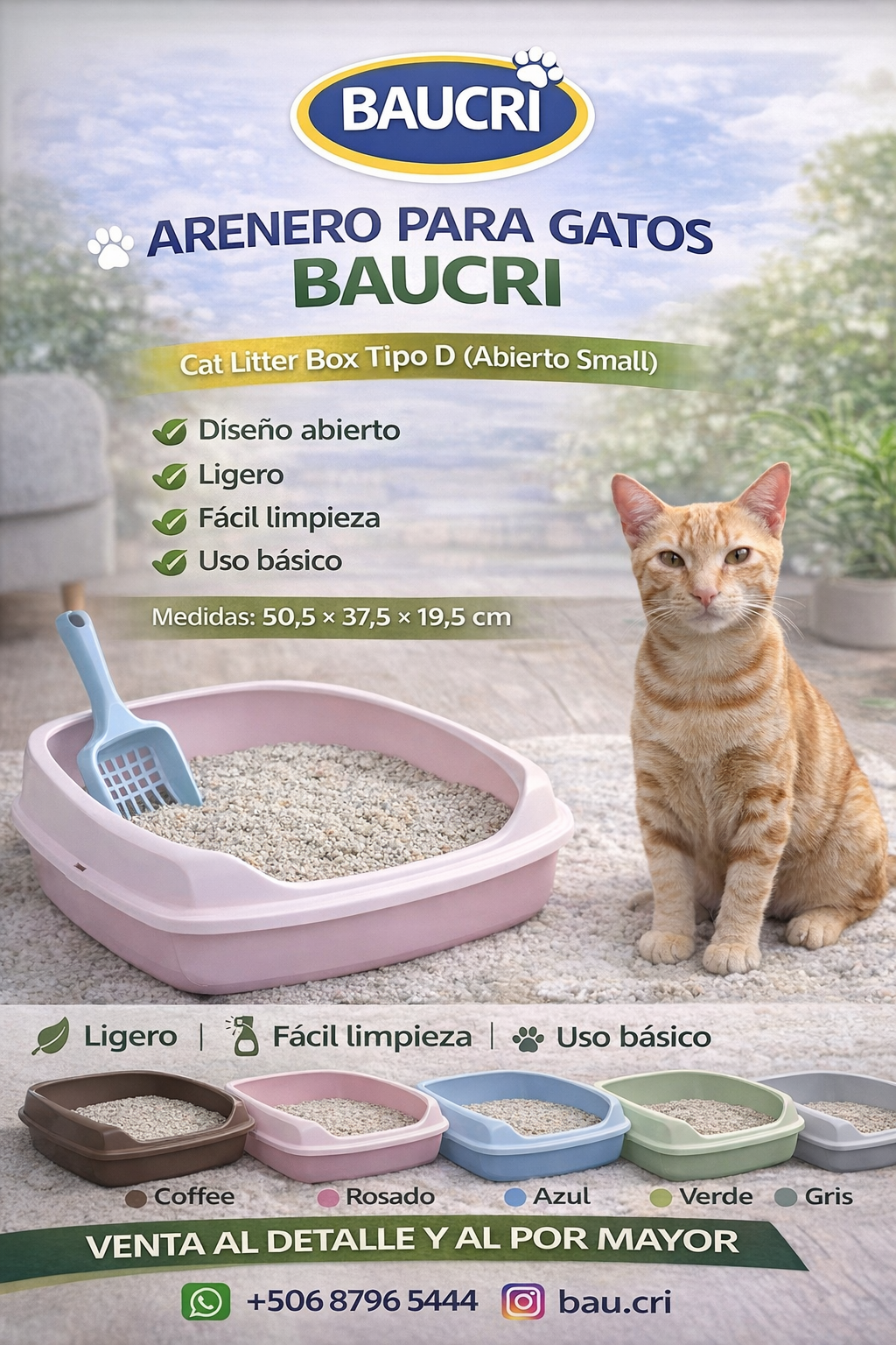 Arenero Abierto  para Gatos Baucri - Pequeño y Funcional