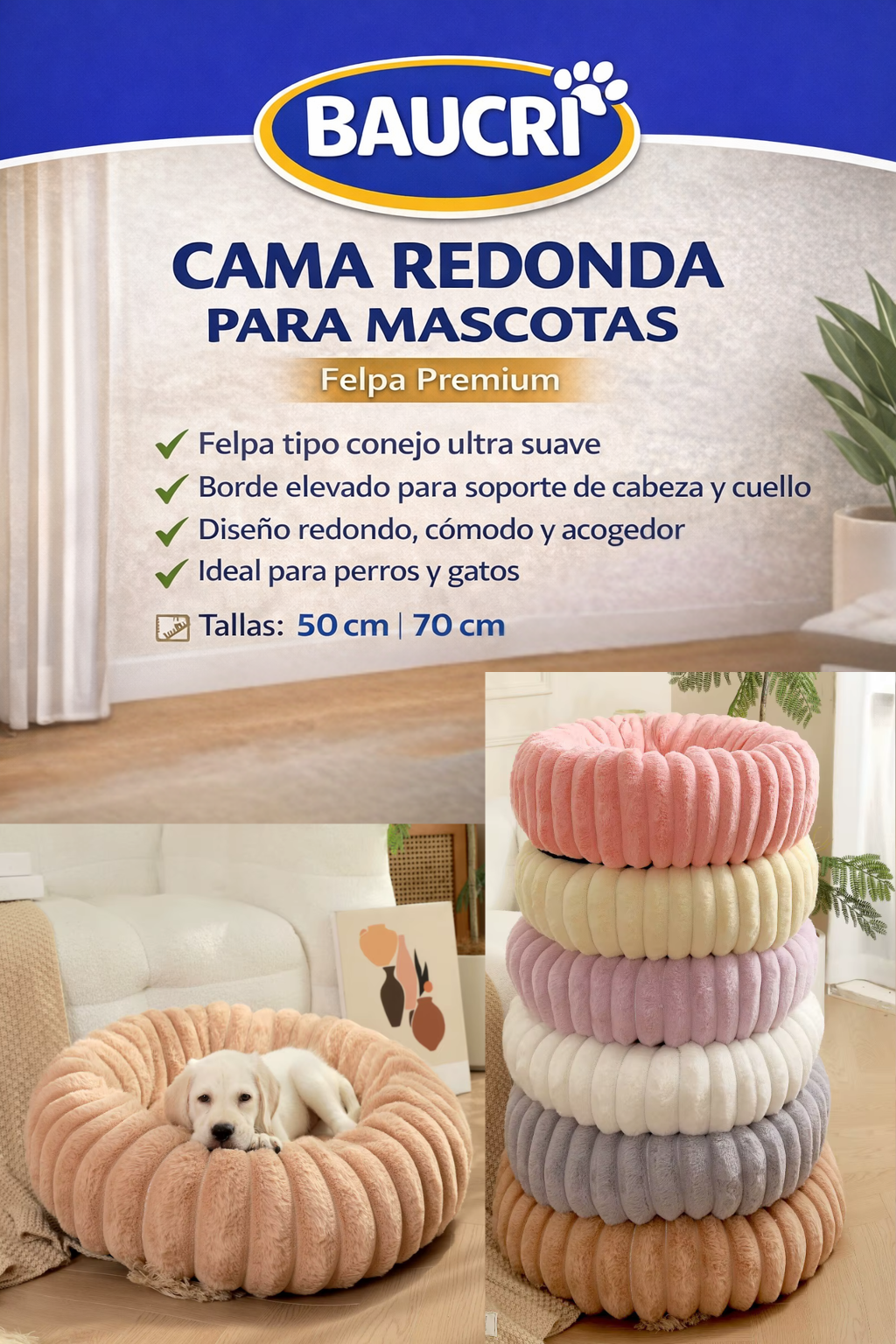 🐾 Cama Redonda para Mascotas de Felpa Premium 🐾