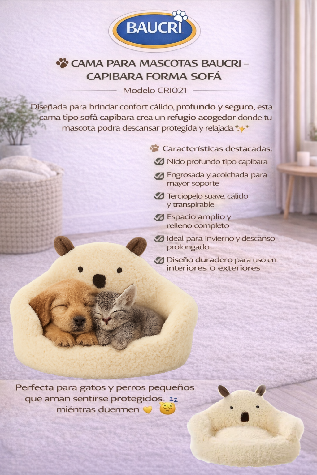 🐾 Cama para Mascotas Capibara - Forma Sofá 🤎