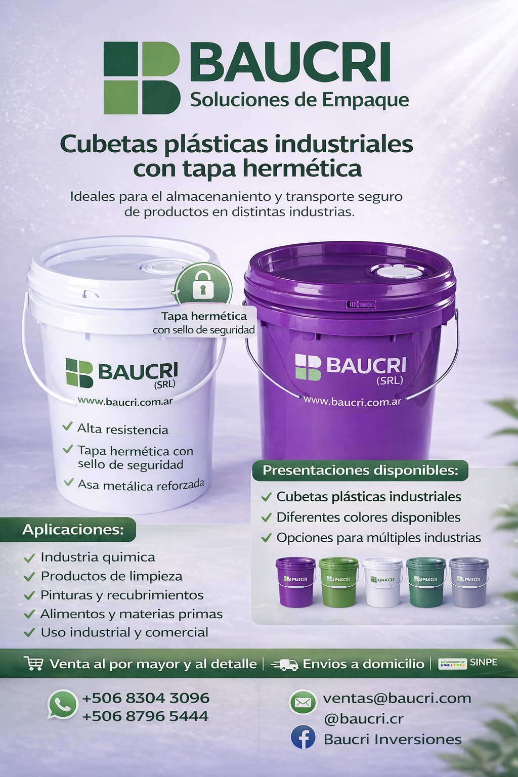 Cubetas Plásticas Industriales con Tapa Hermética Baucri.
