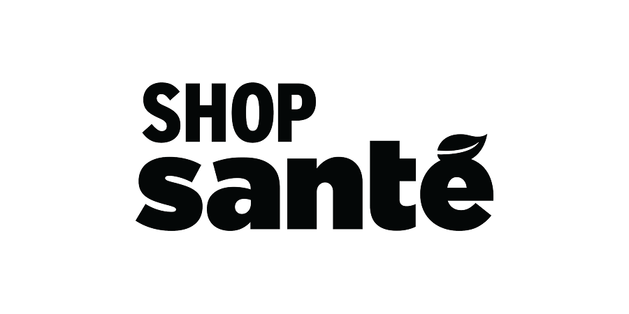 Logo avec le texte 'SHOP santé' et une feuille stylisée