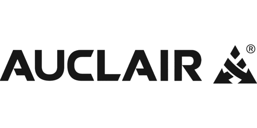 Logo de la société Auclaire avec le nom en texte noir et un symbole en forme de pyramide ou de structure abstraite à côté.