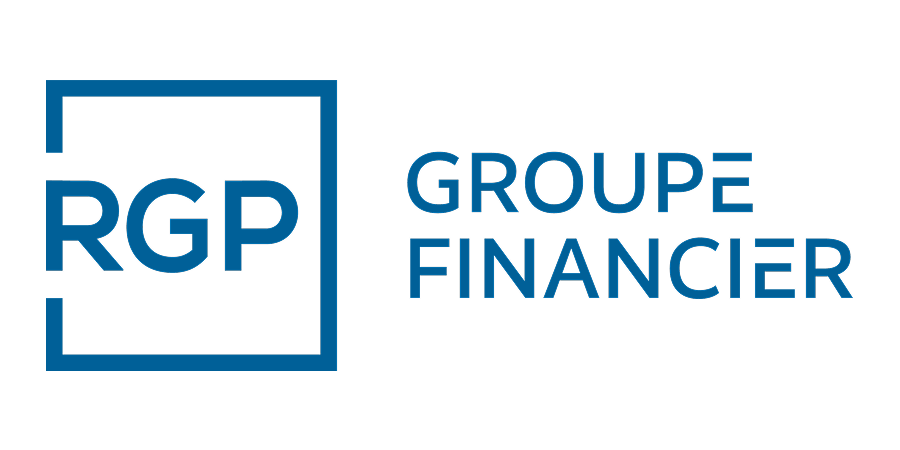Logo de RGP Groupe Financier en lettres bleues avec une icône de carré incomplet autour de RGP.