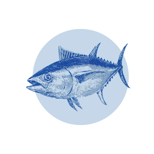 Illustration of a fish inside a blue circle.