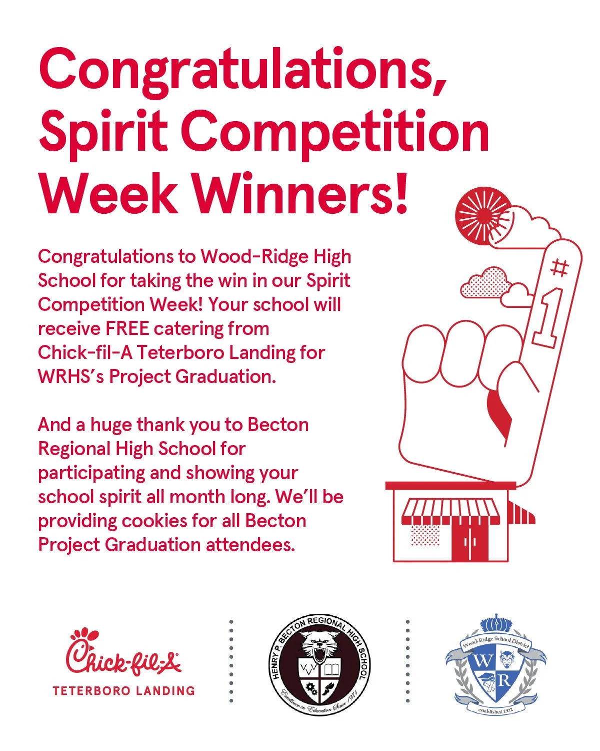 Congratulations to our Spirit Competition Week winners! 🎉 Wishing both schools a safe, fun, and memory-filled Project Graduation. 🎓
