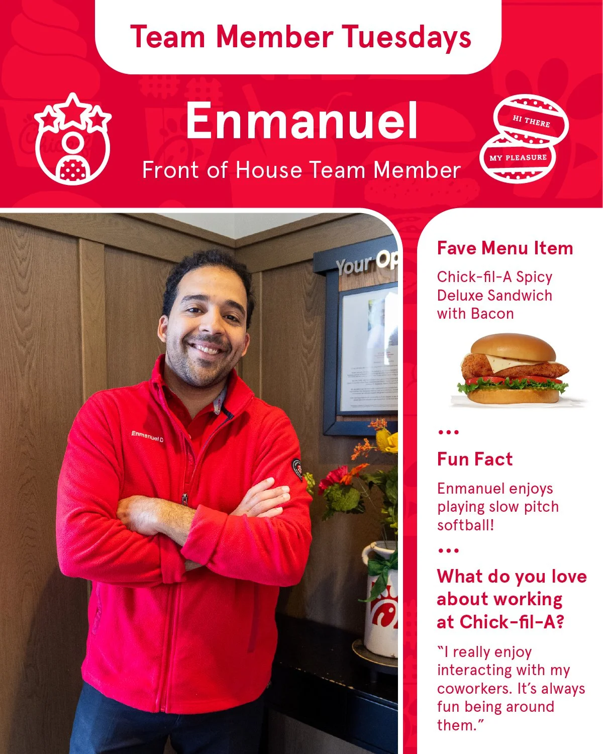 It&rsquo;s Team Member Tuesday 🌟
Meet Enmanuel! 👋

If you've dined with us, chances are you've been greeted by one of Enmanuel's signature smiles. Whether he's helping carry a tray, checking in on a table, or simply sharing a kind word, he goes the