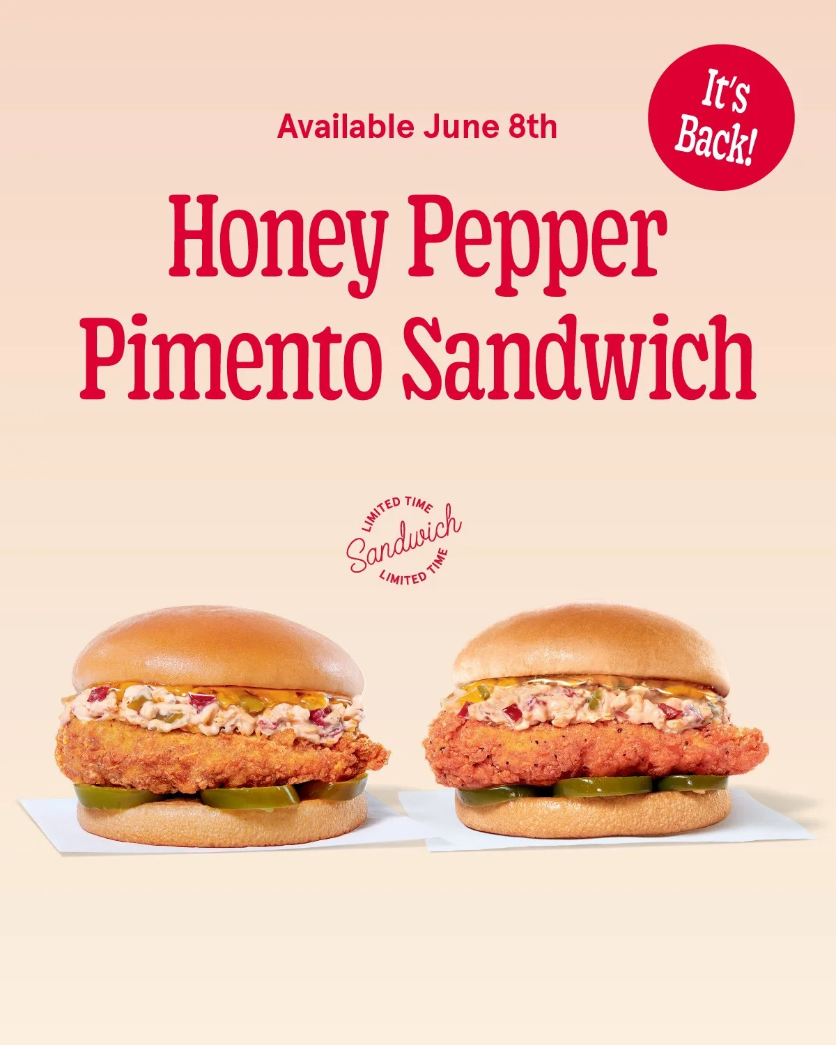Three summer classics. One delicious comeback. ☀️ Honey Pepper Pimento, Pineapple Dragonfruit, and Peach Milkshakes are returning to the menu on June 8.