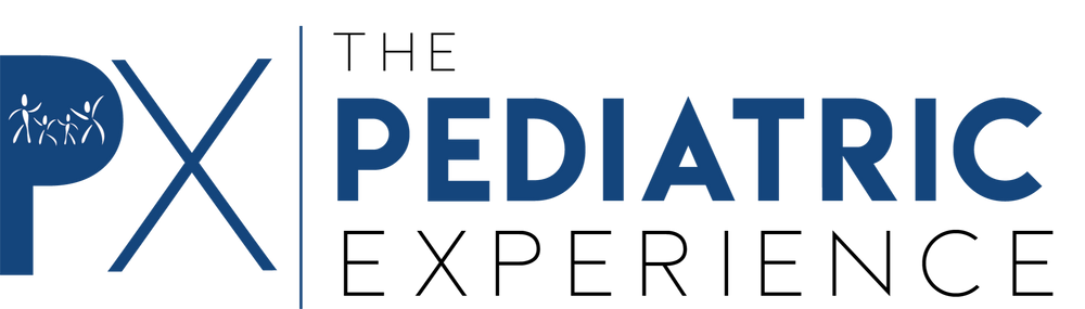 Pediatric healthcare organization logo with stylized children holding hands inside the letter 'P' in blue and the word 'PEDIATRIC' next to it.