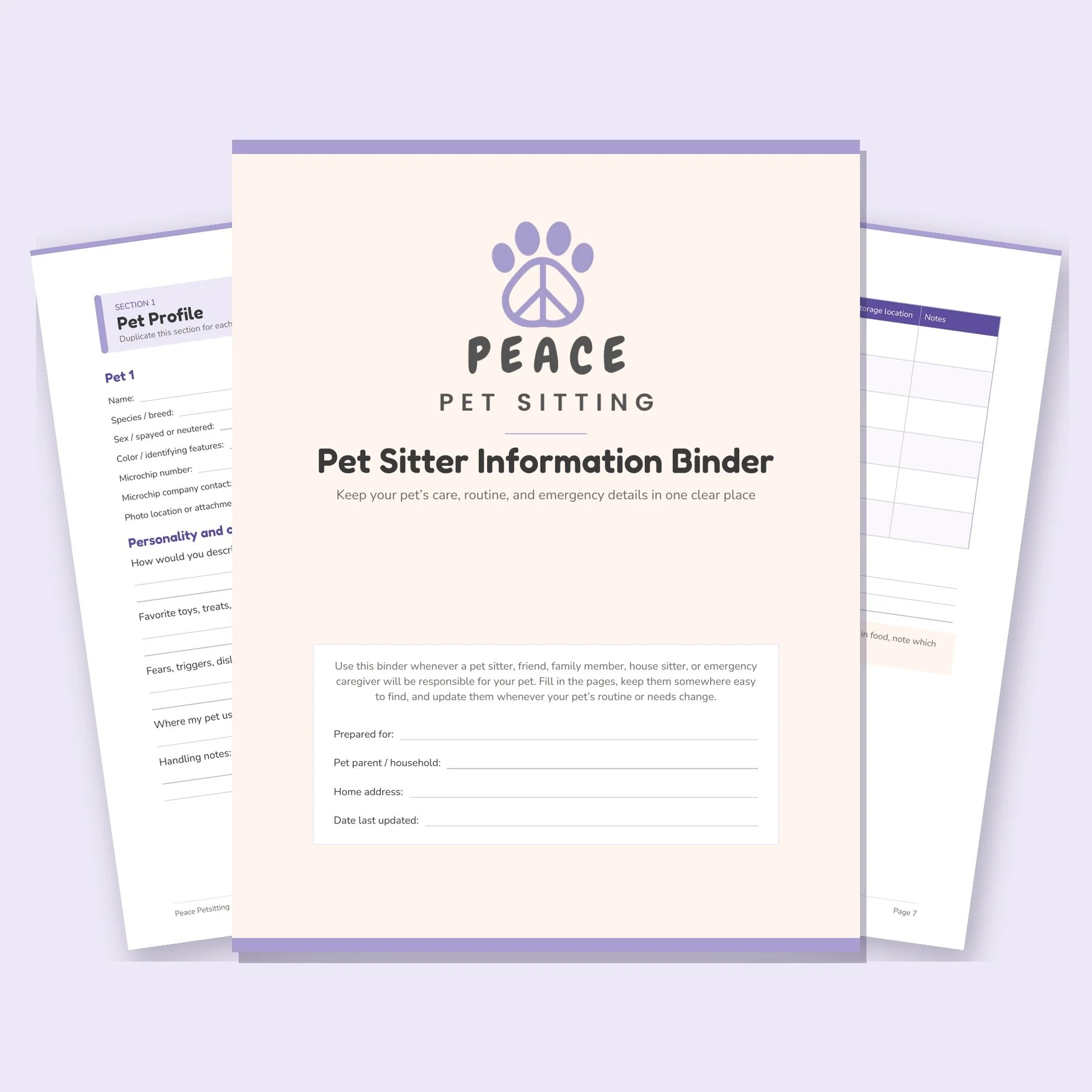 Pet Sitter Information Binder (Printable PDF)