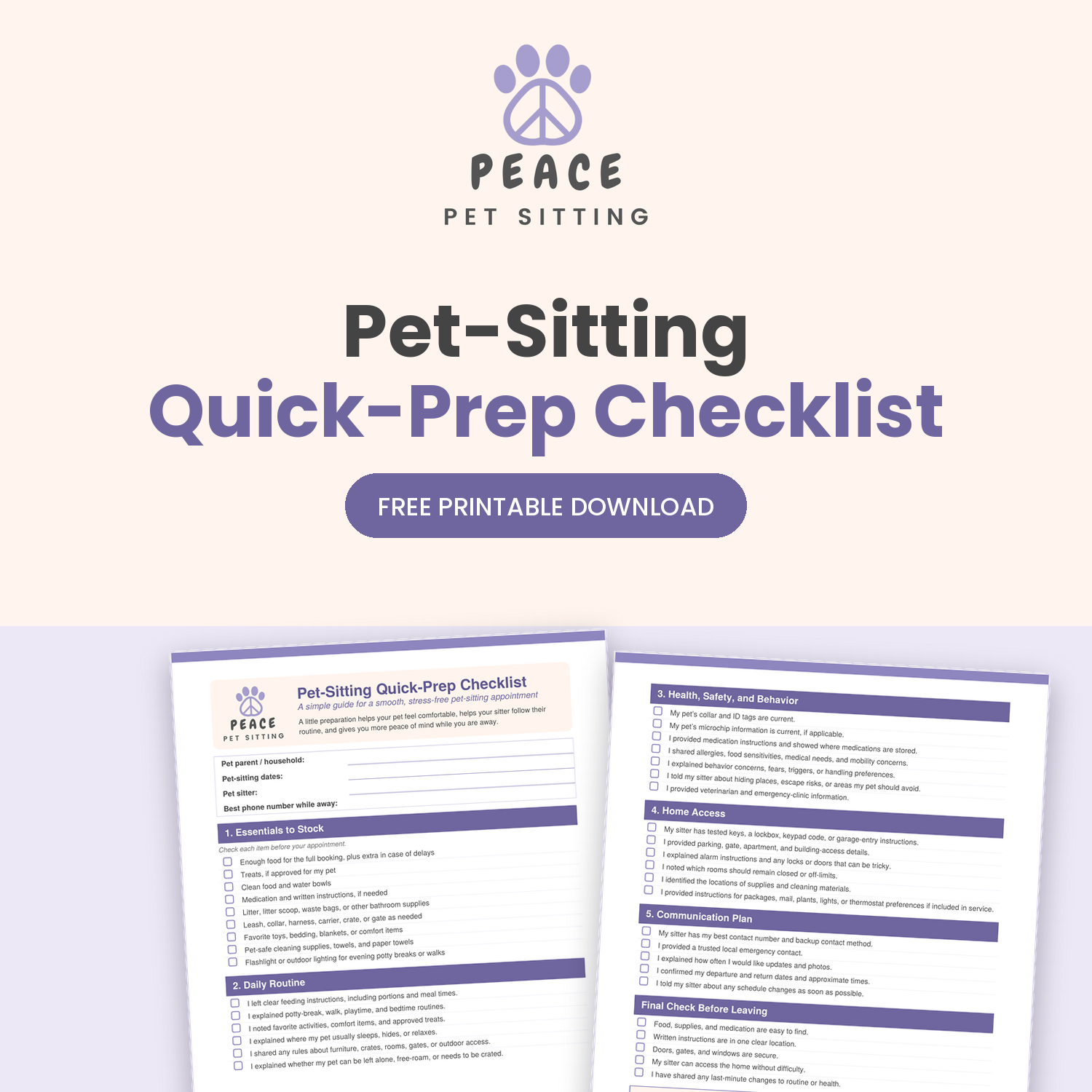 Pet-Sitting Quick-Prep Checklist