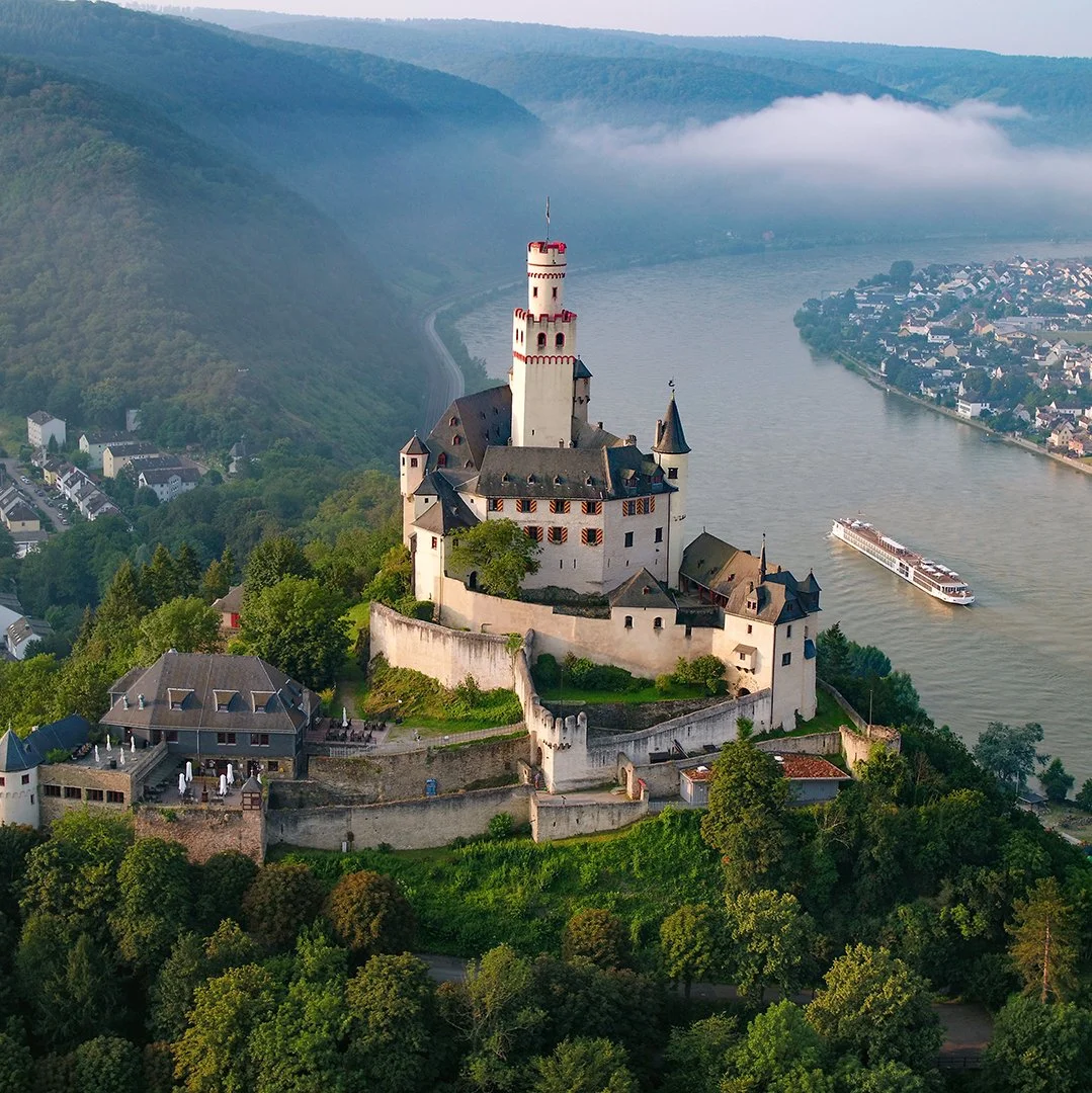 Rhine Getaway - aerial view of a castle along the Rhine River