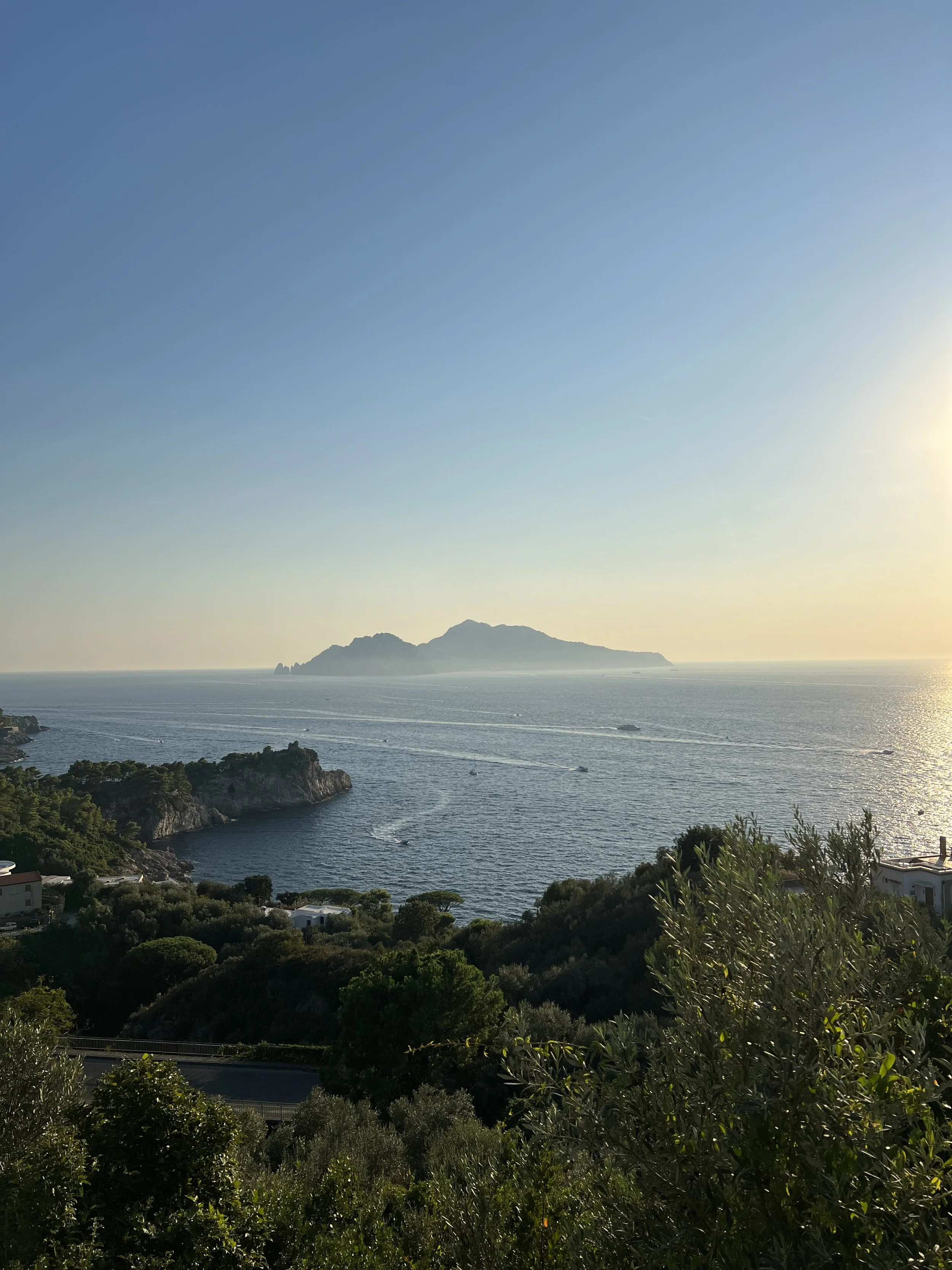 Sunset from the Amalfi coast overlooking the water