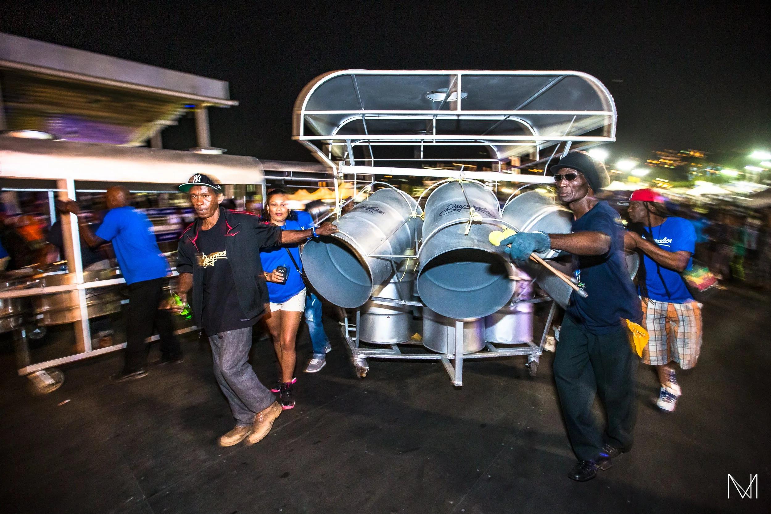 Pushing pans on to the stage