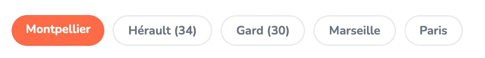 Une infographie ou un tableau montrant différents endroits en France avec leurs numéros départementaux, comme Montpellier (34), Hérault (34), Gard (30), Marseille, et Paris.