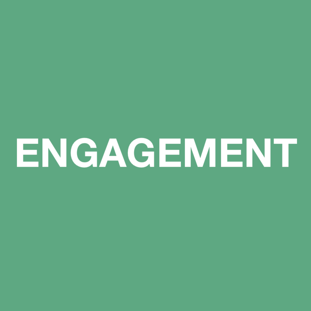 Green background with the word 'ENGAGEMENT' written in white, bold letters.