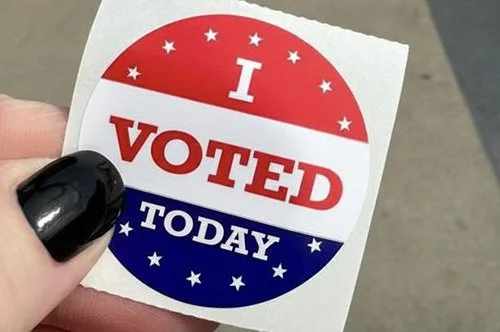 Close-up of an "I voted" sticker