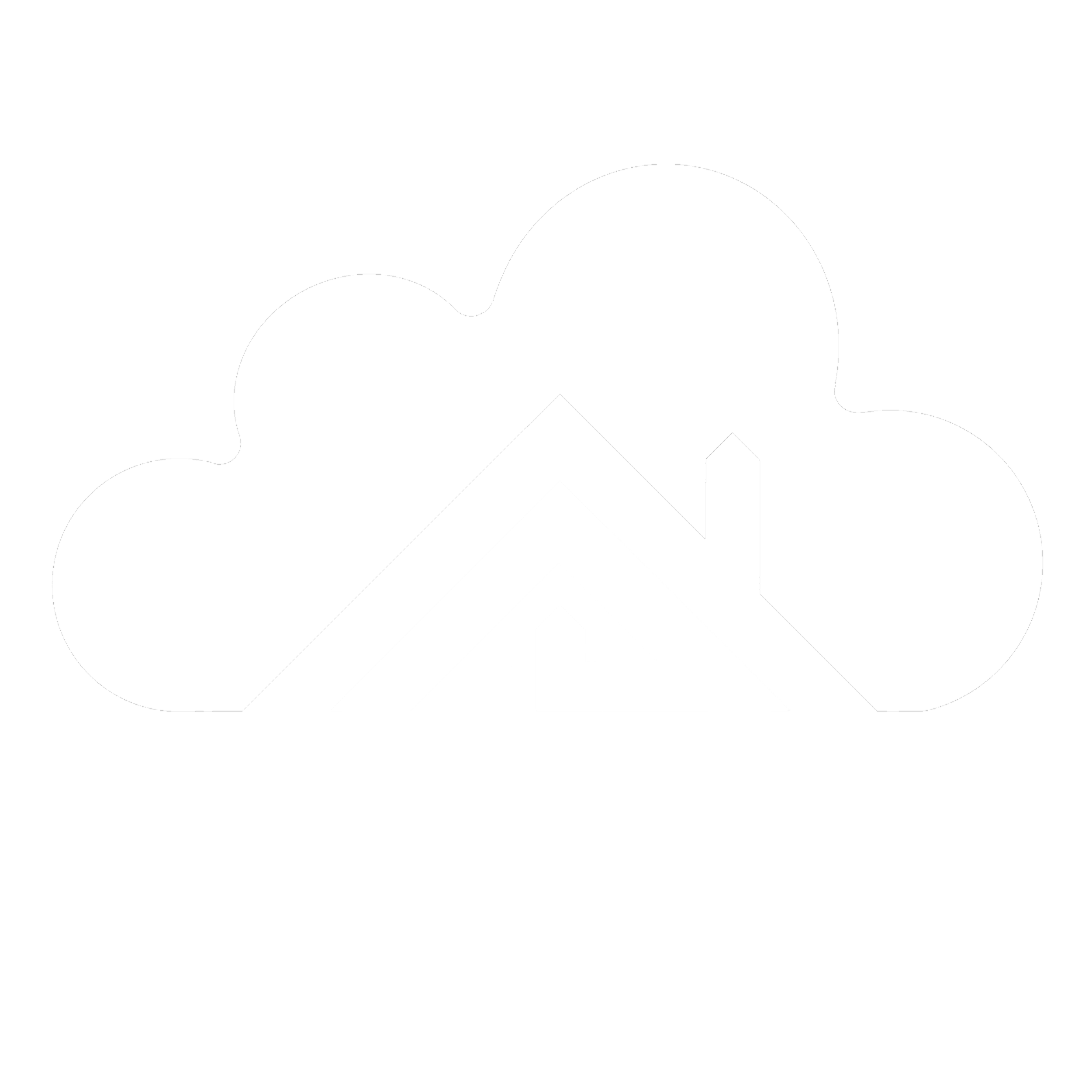 Silhouette of a house with a cloud in the background.