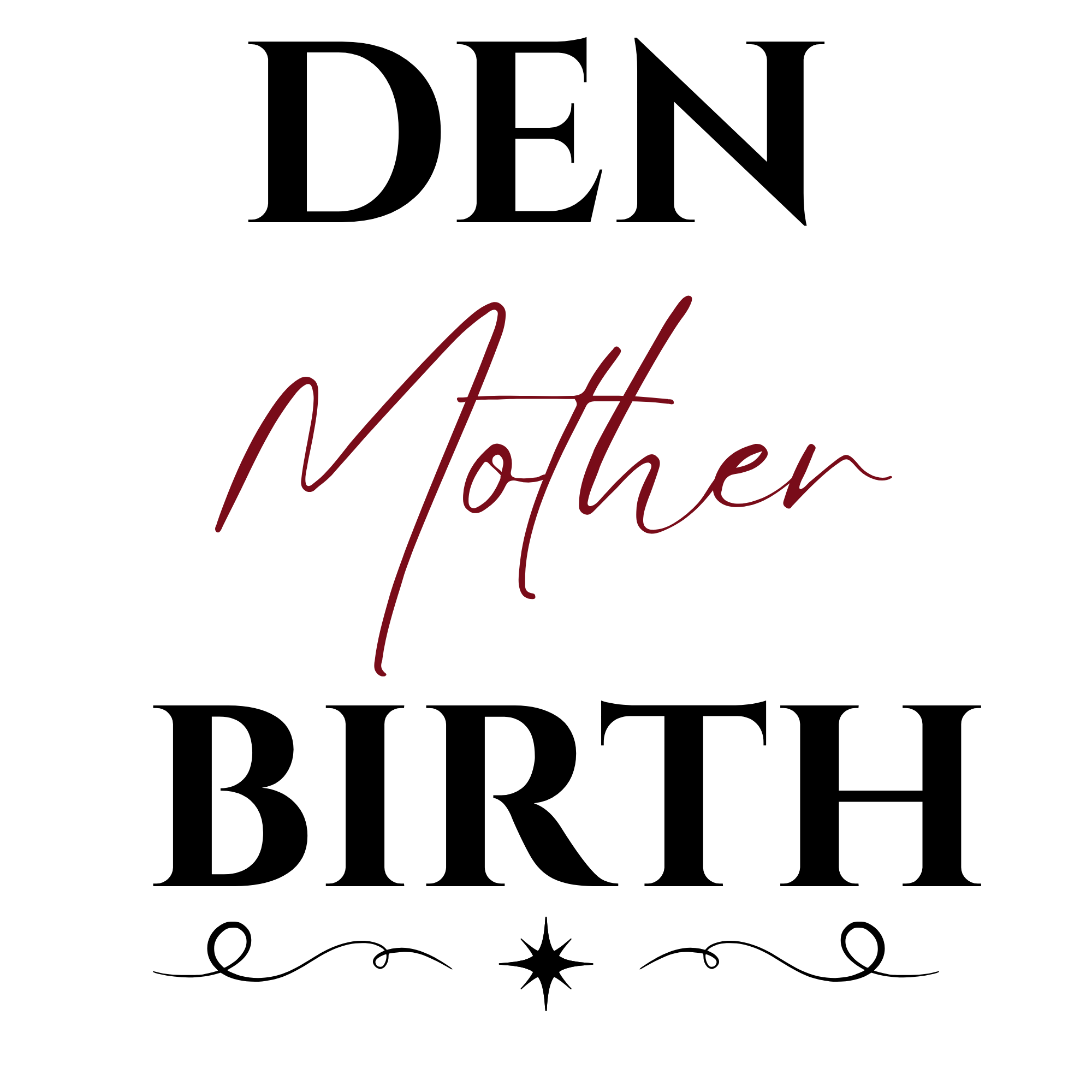 Decorative design with the word 'Mother' in red cursive font on a black background.