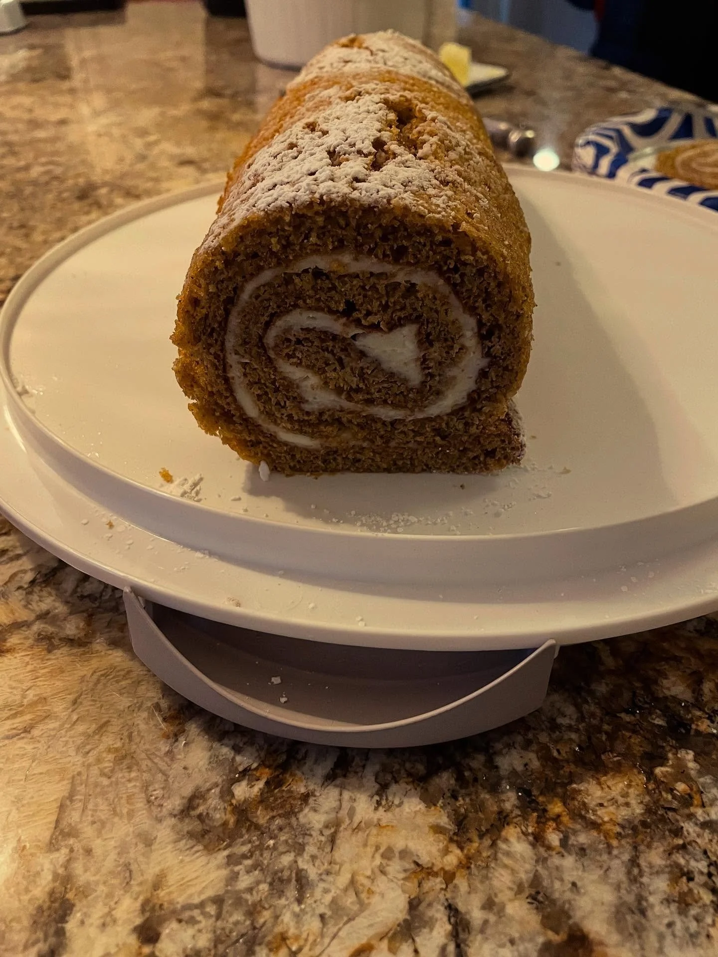 Made my mother-in-law&rsquo;s pumpkin roll for family dinner tonight! Turned out very tasty. Was my first time making a roll cake and I am happy with how it came out!!!