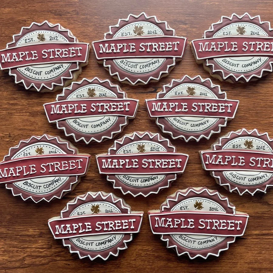 Excited to deliver these cookies today! 130 logo cookies for Maple Street Biscuit Company!

#sugarcookies #laboroflove #logocookies #cookies