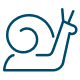 A blue outlined icon of a snail against a white background, featuring a spiral shell and two antennae, conveying slow, outdated ways of working..