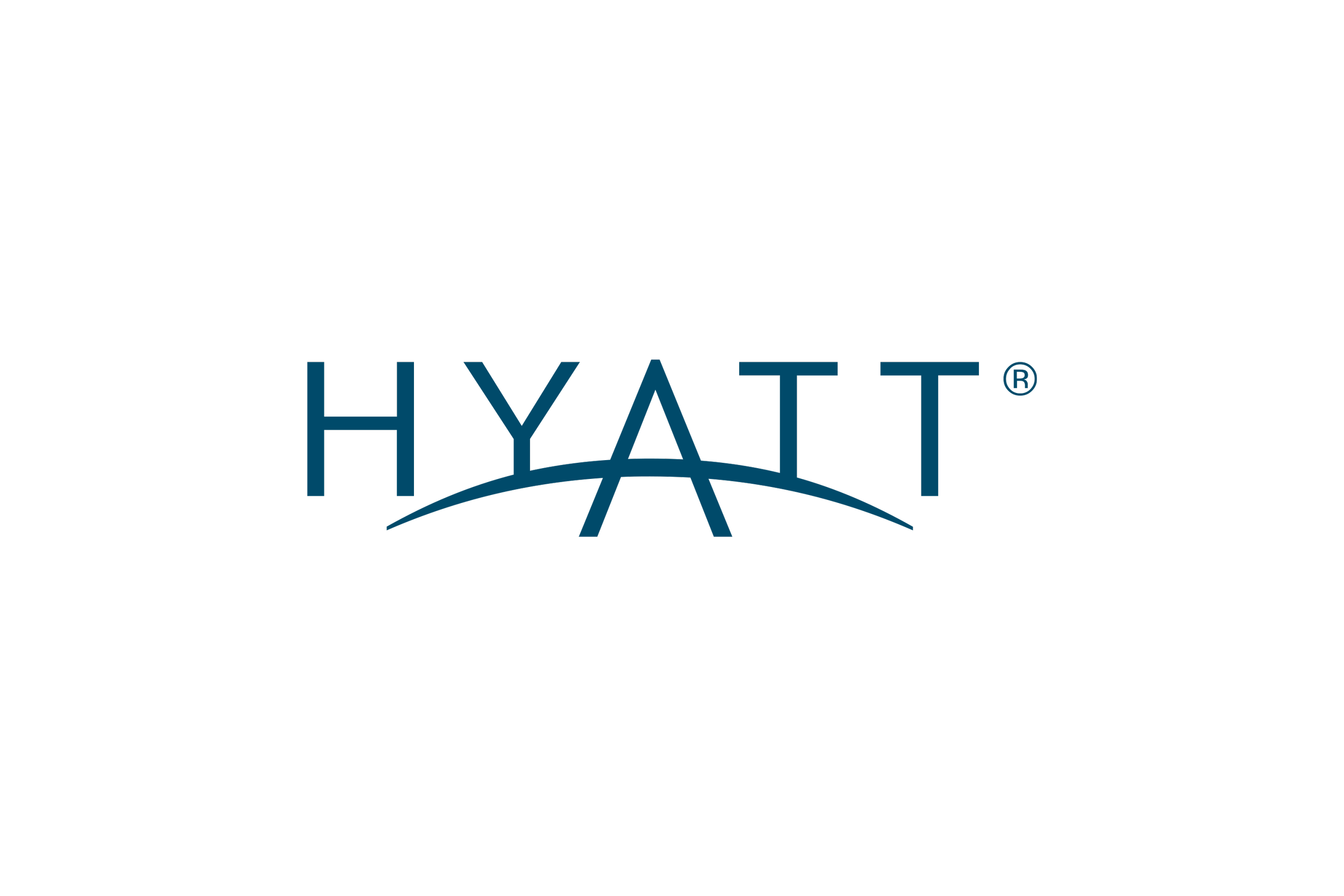 Logo of the Hyatt hotel chain with stylized text and curved line underneath.