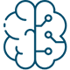 A simple line icon of a brain, with the left side showing a standard brain outline and the right side featuring circuit-like connection.