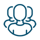 Icon of three stylized, outlined figures on a light background. 