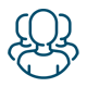Icon of three stylized, outlined figures on a light background. 