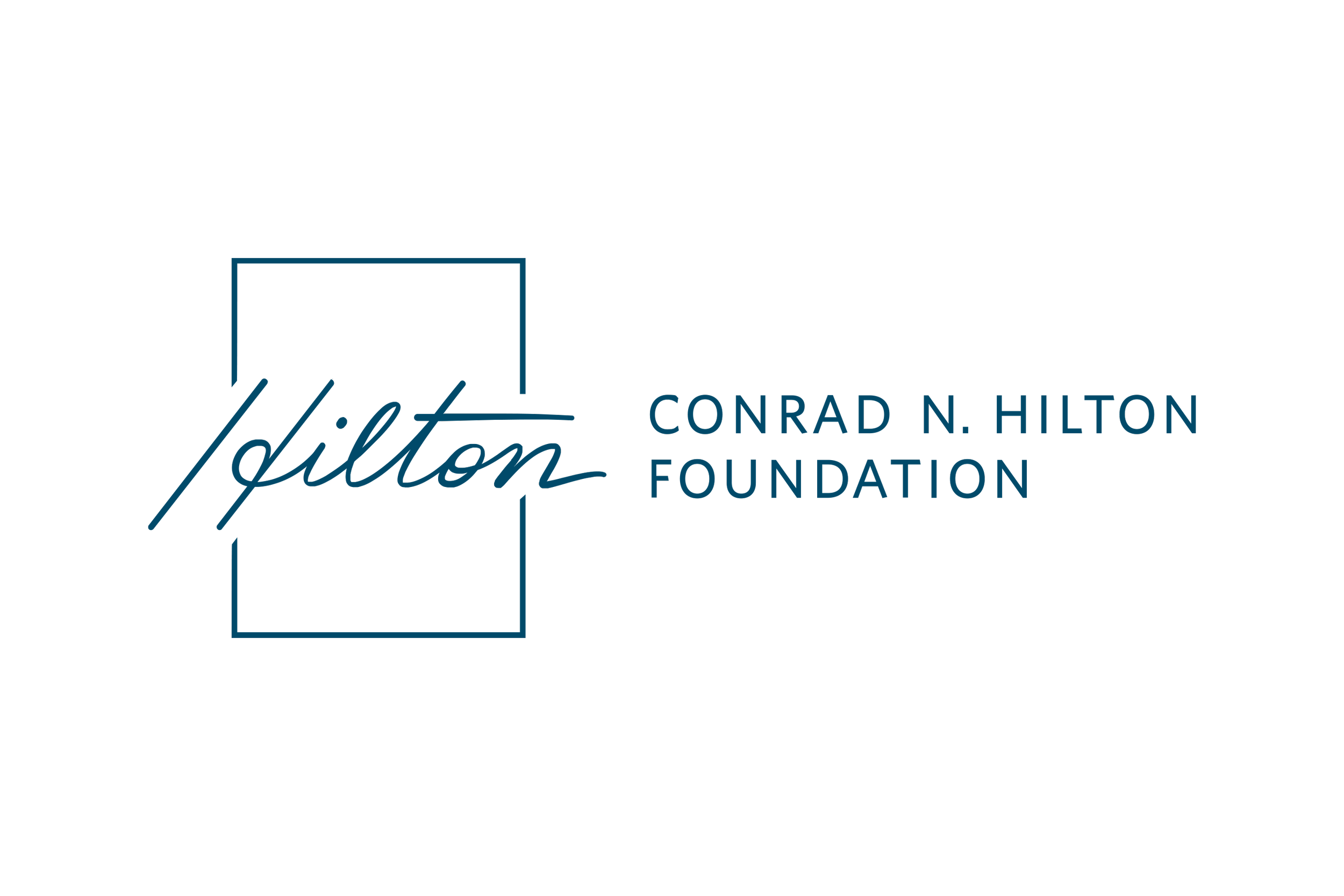 Logo of the Conrad N. Hilton Foundation featuring a stylized square outline and the text 'Hilton' in cursive with 'Conrad N. Hilton Foundation' in uppercase.