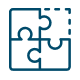 A blue outline icon showing three puzzle pieces fitting together and one empty space. 